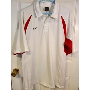 Nike 90s Polo shirt men's Large Red and White Dry Fit Short sleeve 3 Button